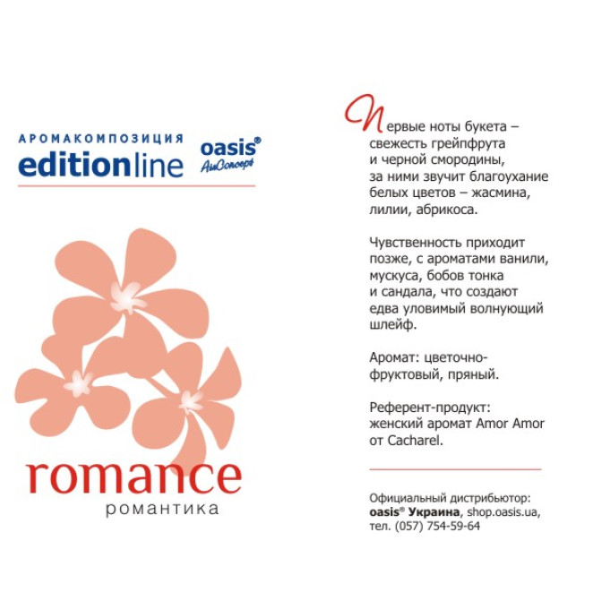 Парфумований ароматизатор повітря Romance - Романтика  (ідея AMOR AMOR CACHAREL) - аерозоль oasis Edition Line 250мл - уцінка